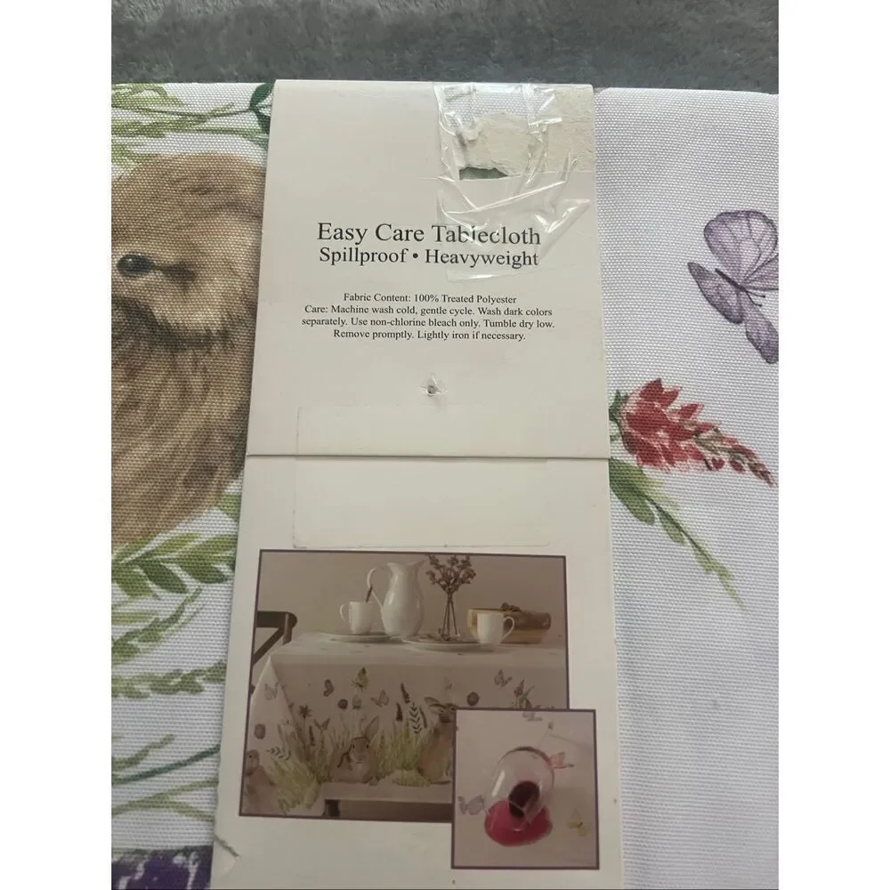 Benson Mills Flowering Bunnies Easy Care Tablecloth Oblong 60in. X 84in. NEW-Sma